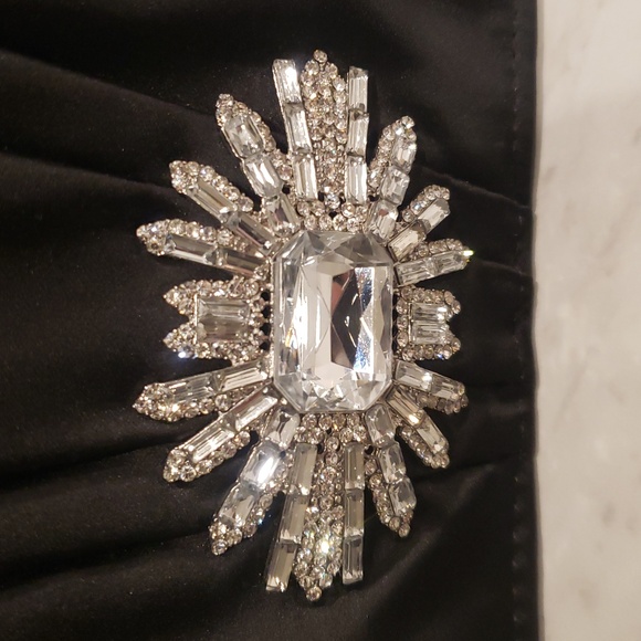 White House Black Market Chic Black Clutch In Satin with Silver Embellishment - Picture 2 of 9